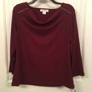 LIZ CLAIBORNE Red Stretch Bead Top PL Drape Neck